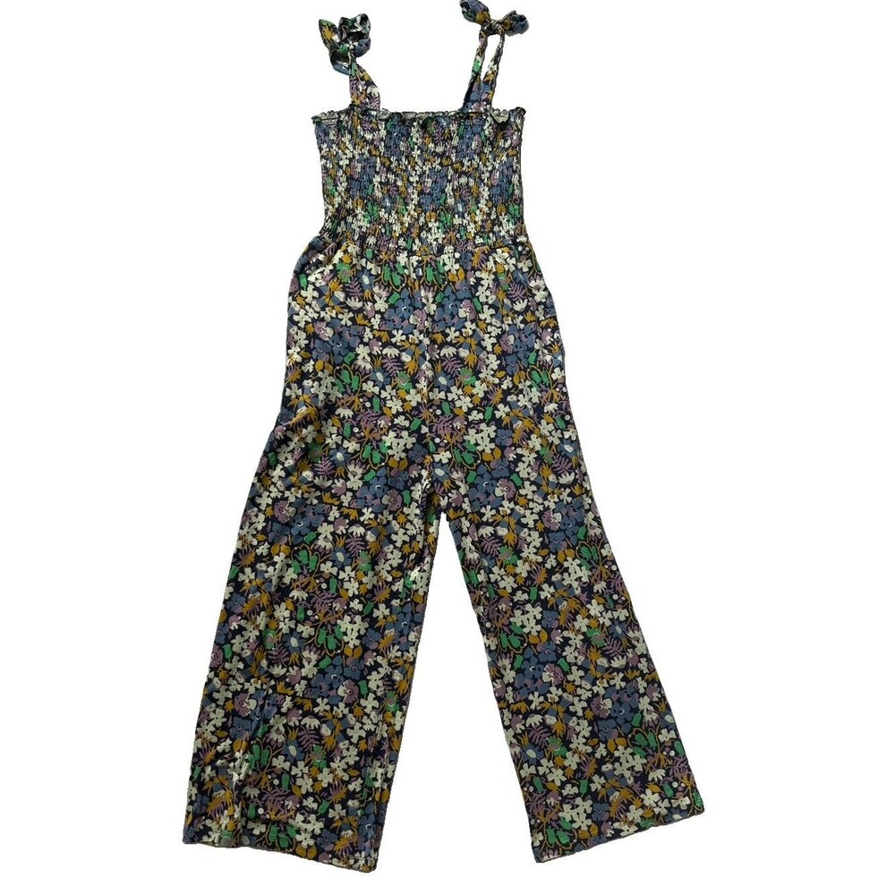 TOAD&CO Women’s Floral Smocked tie strap Square Neck Jumpsuit M organic cotton